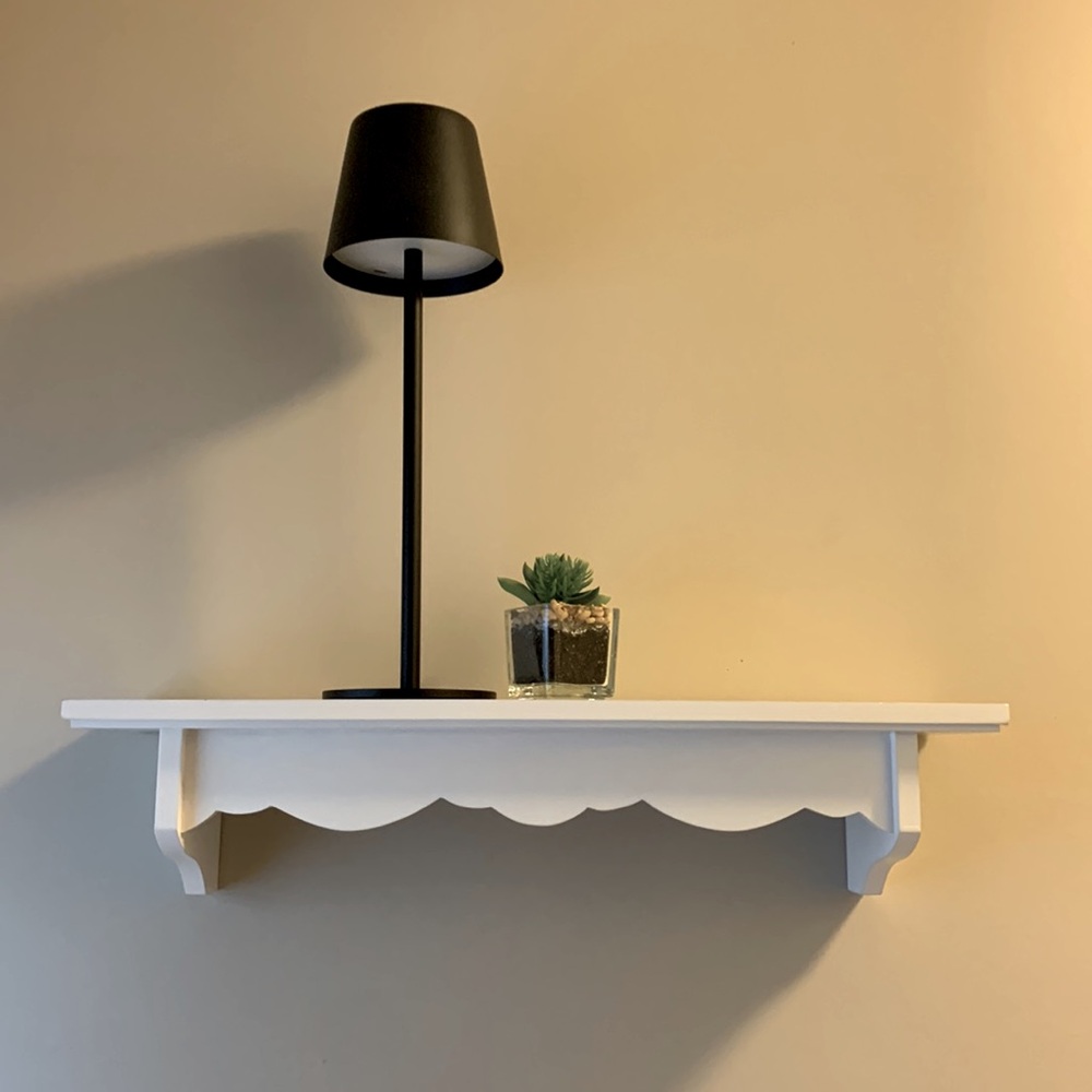 White Wood Wall Shelf with scallop design